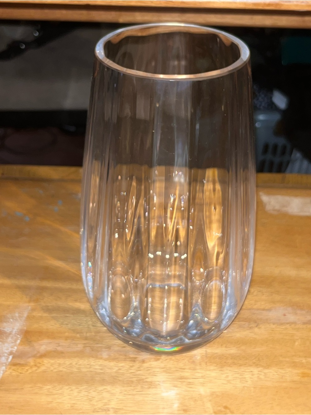 Vintage Heavy Lead Crystal Optic Ribbed and Thumbprint Vase